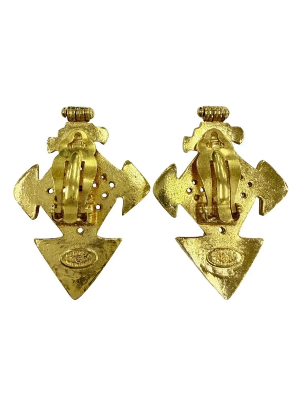Chanel Vintage Metal CC Logo Cross Motif Earrings Gold